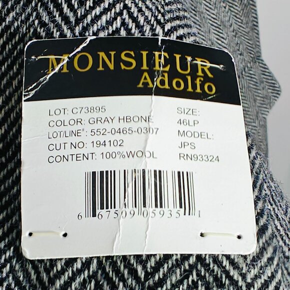 Monsieur Adolfo Men's‎ Tweed Sport Coat Blazer Two Button Gray Herringbone 46L - Picture 10 of 14